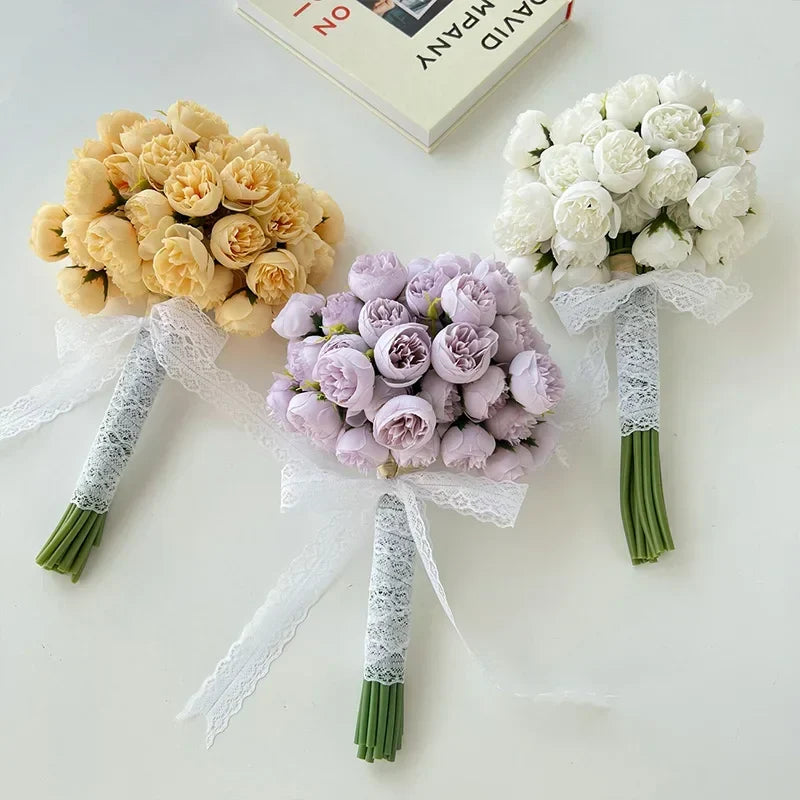 Bouquet with 20 artificial roses and peonies