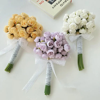 Bouquet with 20 artificial roses and peonies