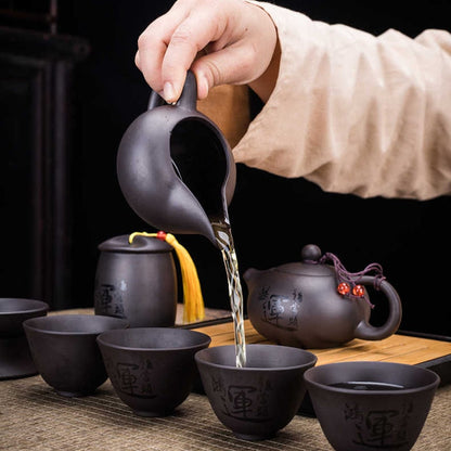 Skanto | 9-Piece Retro Designer Cool Purple Sand Ceramic Teapot Set Travel Kung Fu Tea Set Porcelain Purple Sand Pot Tea Strainer