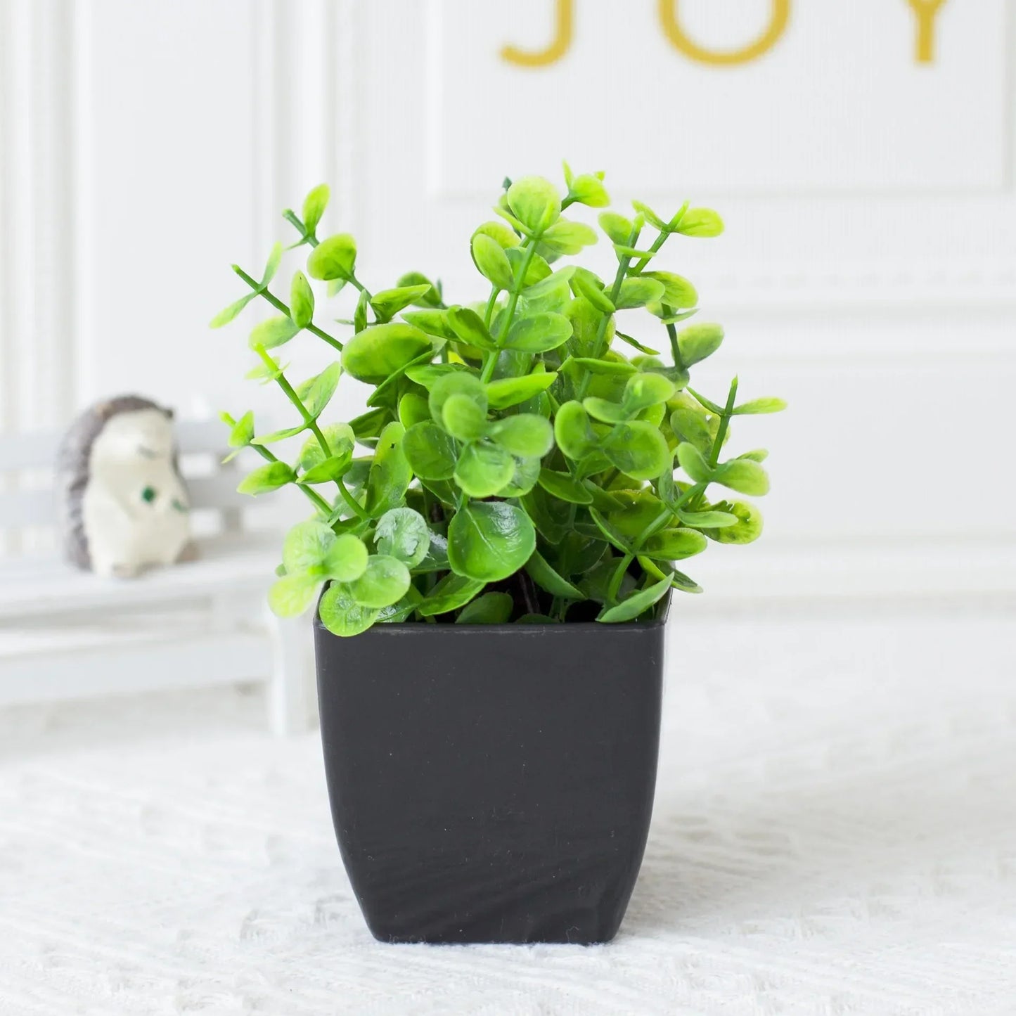BowLift | Leafora Artificial Eucalyptus Plant in Black Pot | Mini Decorative Plant | For Table, Bathroom & Office
