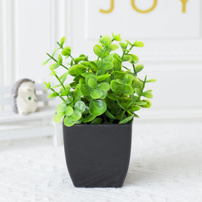 BowLift | Leafora Artificial Eucalyptus Plant in Black Pot | Mini Decorative Plant | For Table, Bathroom & Office