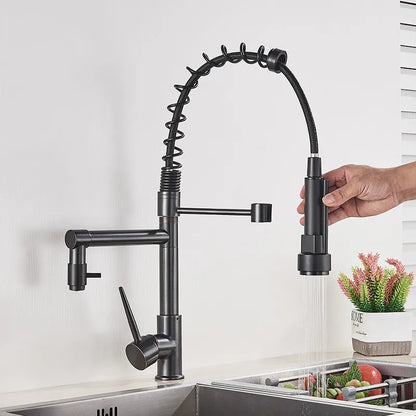 Pull-out Faucet with Double Spout – Flexible Faucet for Sinks, High Pressure, Swivel, Ideal for Modern Kitchens, Easy Installation | Karnz