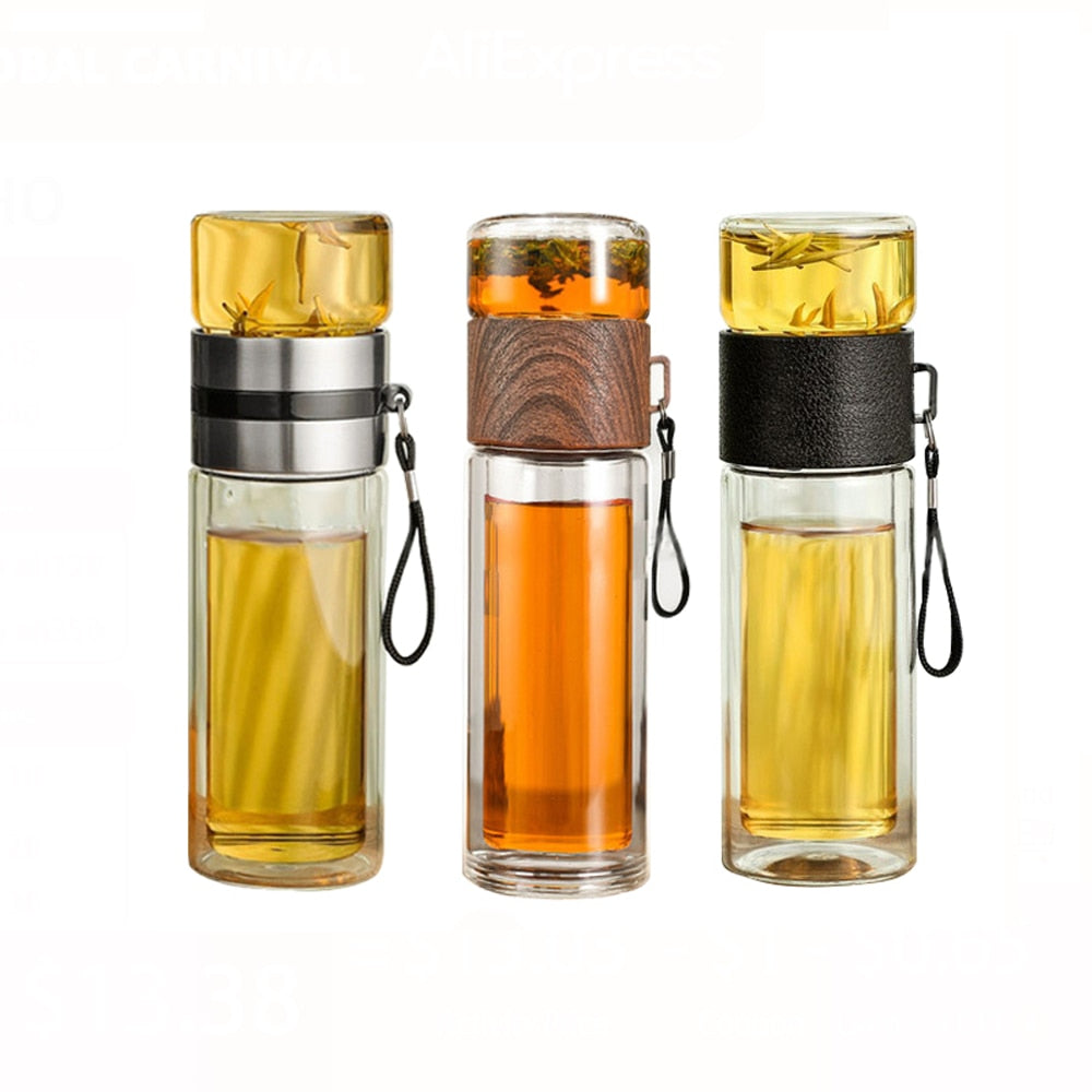 BowLift | 2in1 Double Wall Thermal Smart Tea Glass Bottle
