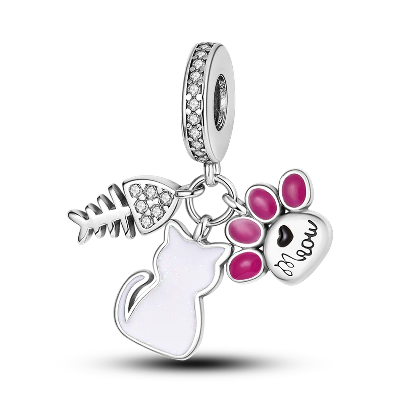 Skanto | 925 Silver Golden Leopard Charm Beads Colorful Chameleon Rhinoceros Lion Scarab Cat Pendant Compatible with Original Pandora Bracelet Jewelry
