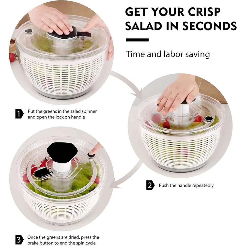 Skanto | 6.3 QT One-Handed Salad Spinner with Easy Press Drying System