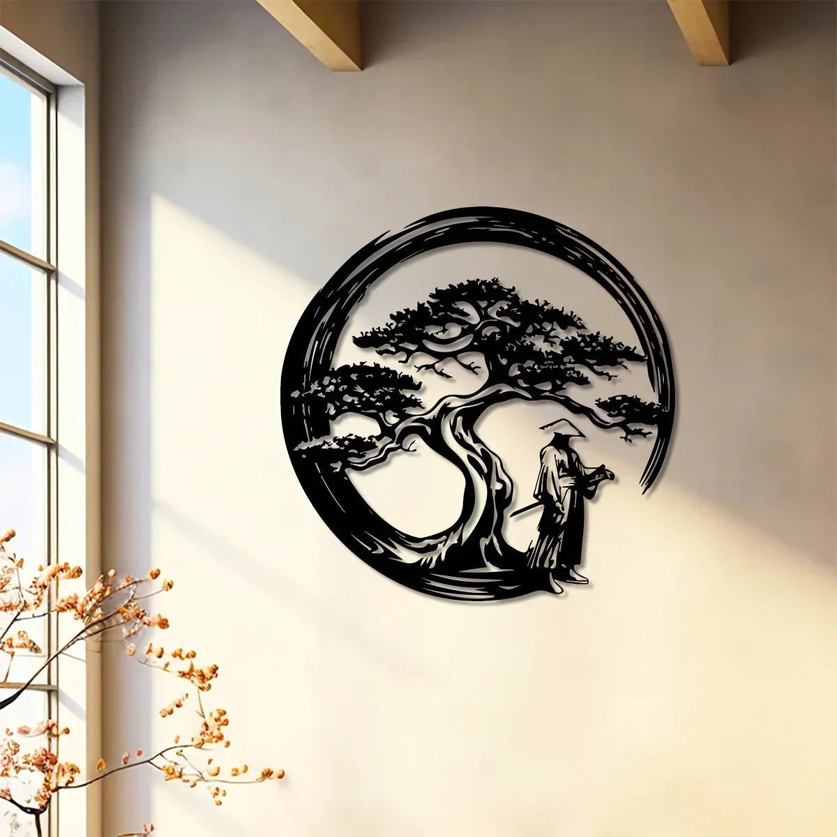 BowLift | ZENORA Metal Wall Decor Bonsai | Japanese Design with Torii & Enso | 40 × 40 cm