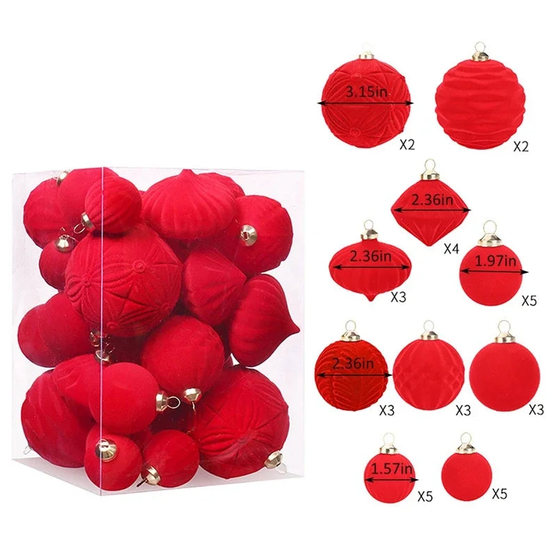 Belgian Velvet Christmas Ornaments - Plush Hanging Balls for Festive Home Decor, Holiday Party Decoration 35PCS