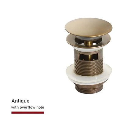 Drain Screw with Push-Down Pop-Up – Brass | 11 Colors | With or Without Overflow Skanto