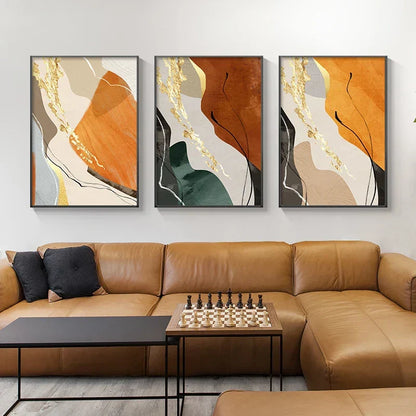 Earth Tones Nordic Abstract Geometric Wall Art Fine Art Canvas Print Green Brown Beige Orange Pictures For Living Room Dining Room Decor | Skanto