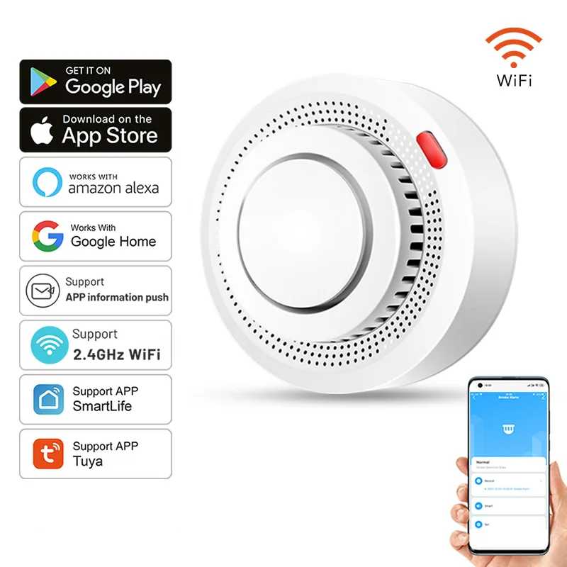 Smart WiFi smoke detector with 85 dB – SafeSense