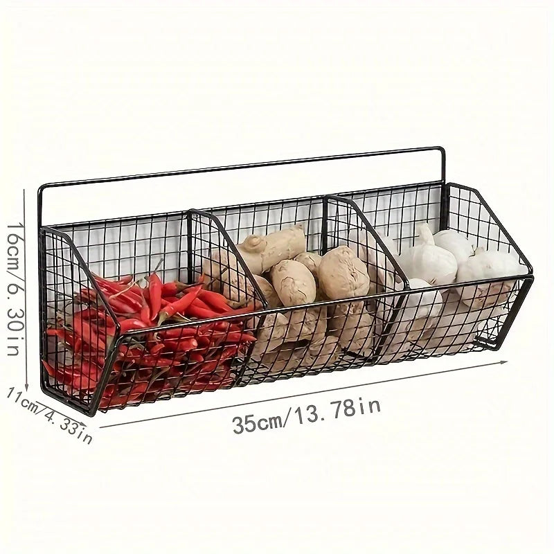 BowLift | KITCHEN BASKET 3in1 Storage Rack | For Onion, Garlic & Ginger | Rustproof & Wall-mounted – Black
