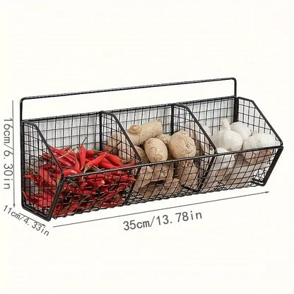BowLift | KITCHEN BASKET 3in1 Storage Rack | For Onion, Garlic & Ginger | Rustproof & Wall-mounted – Black