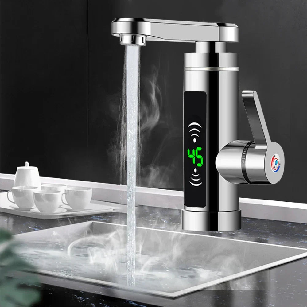 Skanto | ThermoFlow 3000W Instant Hot Water Kitchen Faucet with 360° Rotating Spout – Stainless Steel & Energy Efficient
