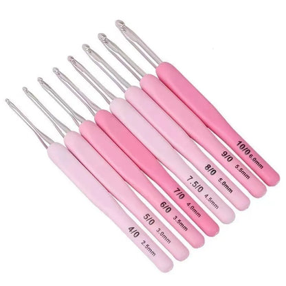 Skanto | Ergonomic Crochet Hook Set: 9-Piece Set with Soft Grip Aluminum Hooks | 8 Sizes for DIY Crafts, Knitting, Crocheting - Complete Crochet Accessory