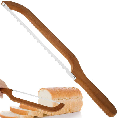 Skanto Skanto | Bread Bow Cutter – Serrated Stainless Steel Bagel & Sourdough Slicer, Portable Cutting Tool with Bamboo Handle