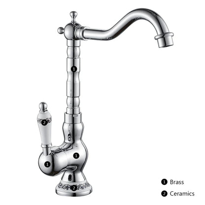 Kitchen faucet made of antique brass with ceramic handle - 360° swivel | Traditional design Bowlift