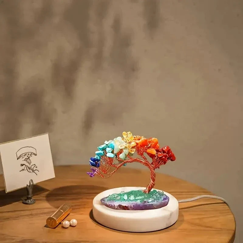 Skanto | AuroraTree Crystal Tree | Natural Gemstones | Agate Base & Copper Wire | Feng Shui Lucky Tree 10 cm