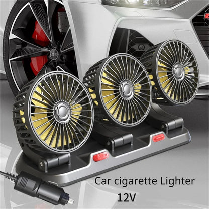 360° Adjustable Car Fan - 3-Head Automotive Electric Fan - USB/12V/24V - 2 Speeds - Quiet Cooling for Home, Desk, Office & Car | Karnz