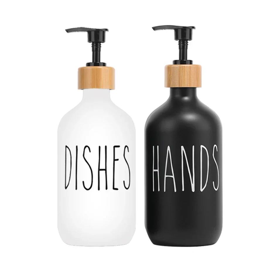 Skanto | Black Dish Soap Dispenser Set for Kitchen Sink - Refillable Bottles for Hand Soap and Dish Soap Storage