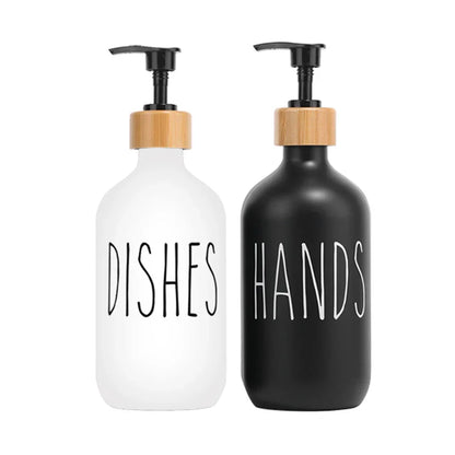 Skanto | Black Dish Soap Dispenser Set for Kitchen Sink - Refillable Bottles for Hand Soap and Dish Soap Storage