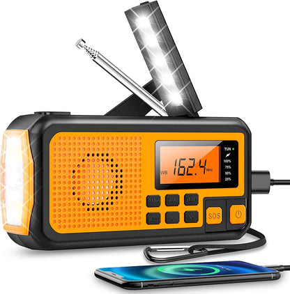 Skanto | Emergency Radio with Crank and Solar - Portable Dynamo Radio with Power Bank and LED Flashlight
