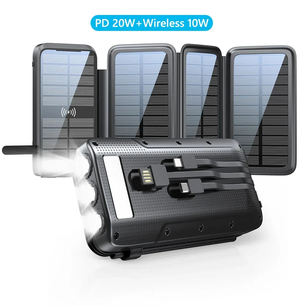 BowLift | Solar Powerbank VoltCore X Pro 43800mAh | 20W Fast Charging | 10W Wireless Charging | Integrated Cables & LED Lamp | Outdoor & Travel
