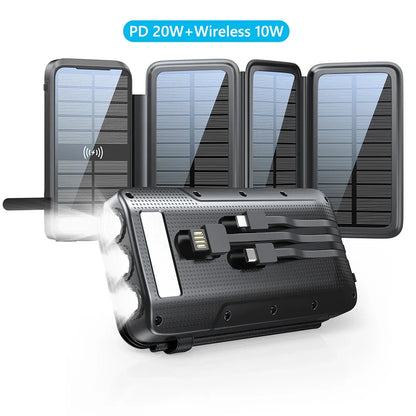 BowLift | Solar Powerbank VoltCore X Pro 43800mAh | 20W Fast Charging | 10W Wireless Charging | Integrated Cables & LED Lamp | Outdoor & Travel