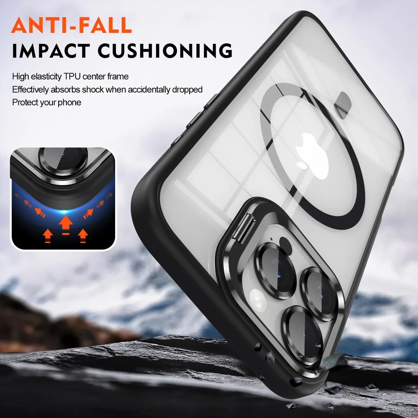 Skanto | Shockproof Magnetic Magsafe Phone Case Stand Glass Lens Protector Cover
