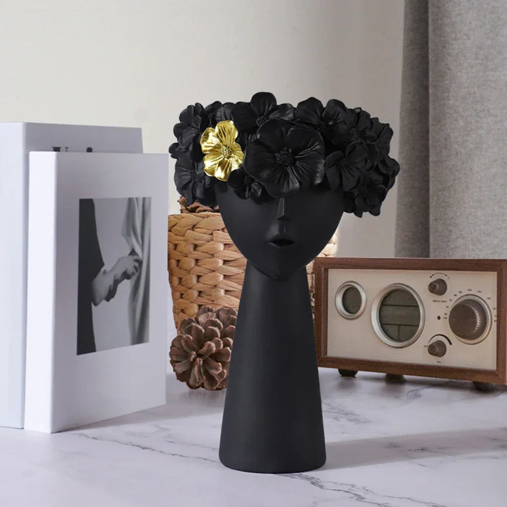 Skanto | Nordic Girl Head Flower Resin Vase Statue Flower Planters for Office Desk Dried Flowers Ornaments Decor Container