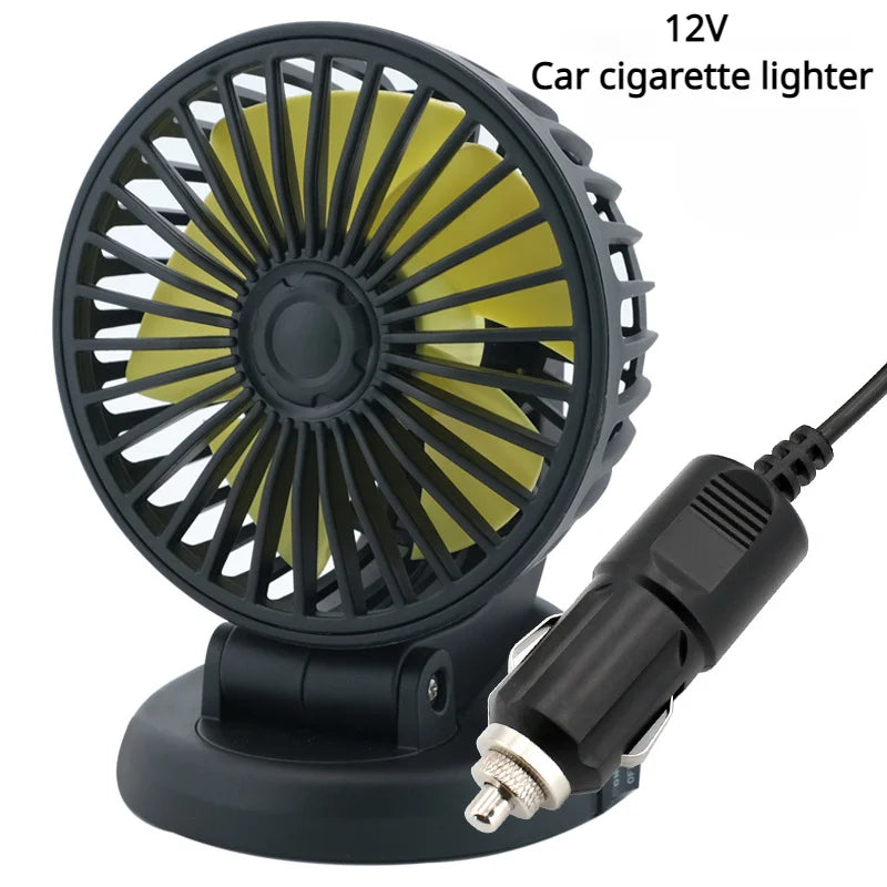 360° Adjustable Car Fan - 3-Head Automotive Electric Fan - USB/12V/24V - 2 Speeds - Quiet Cooling for Home, Desk, Office & Car | Karnz