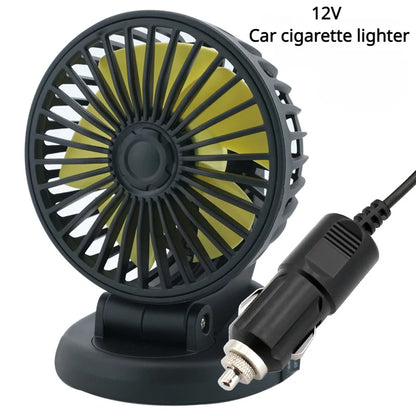 360° Adjustable Car Fan - 3-Head Automotive Electric Fan - USB/12V/24V - 2 Speeds - Quiet Cooling for Home, Desk, Office & Car | Karnz