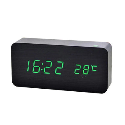 Skanto | Wood LED Digital Alarm Clock: Stylish Table and Bedside Clock with Temperature Display