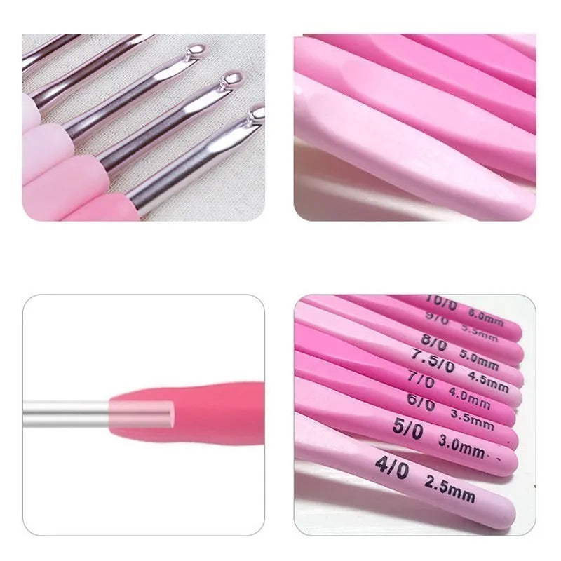 Skanto | Ergonomic Crochet Hook Set: 9-Piece Set with Soft Grip Aluminum Hooks | 8 Sizes for DIY Crafts, Knitting, Crocheting - Complete Crochet Accessory