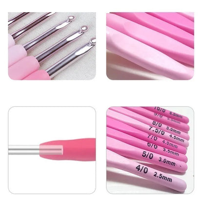 Skanto | Ergonomic Crochet Hook Set: 9-Piece Set with Soft Grip Aluminum Hooks | 8 Sizes for DIY Crafts, Knitting, Crocheting - Complete Crochet Accessory