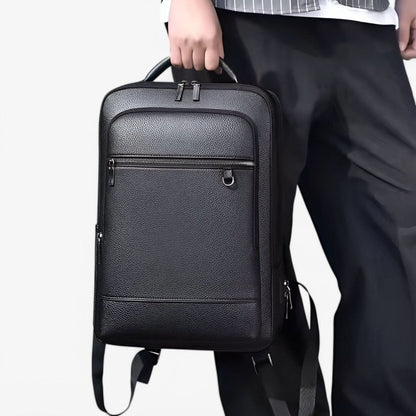 BowLift | Elegant leather rucksack for men/women with USB port for laptop and everyday use, 15.6 inch, black