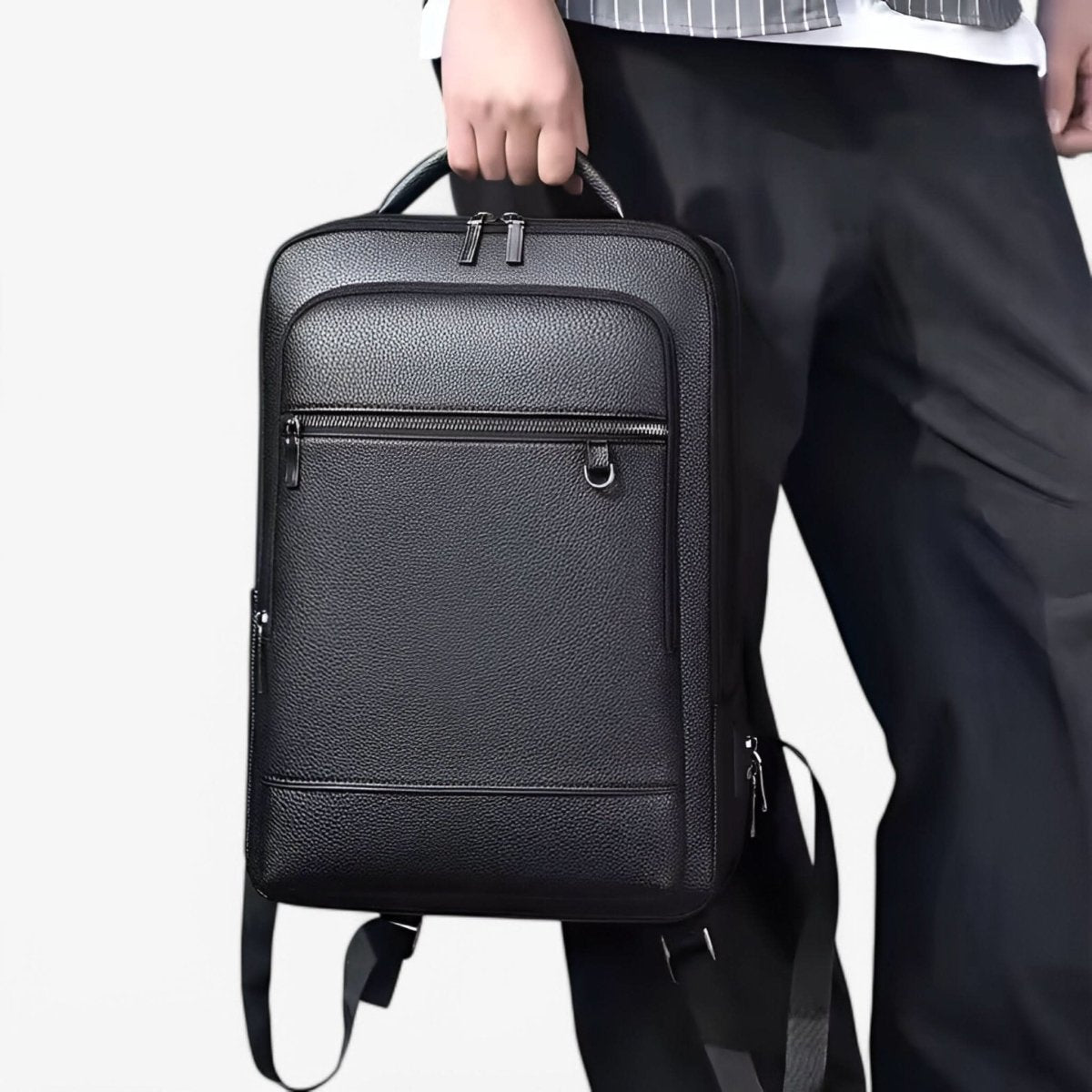 Skanto | Elegant Leather Backpack for Men/Women with USB Port for Laptop and Everyday Use, 15.6 Inch, Black