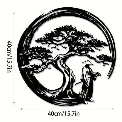 BowLift | ZENORA Metal Wall Decor Bonsai | Japanese Design with Torii & Enso | 40 × 40 cm