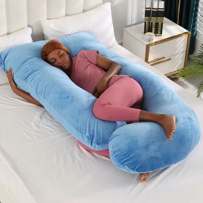 J-shaped pregnancy pillow for side sleeping and breastfeeding