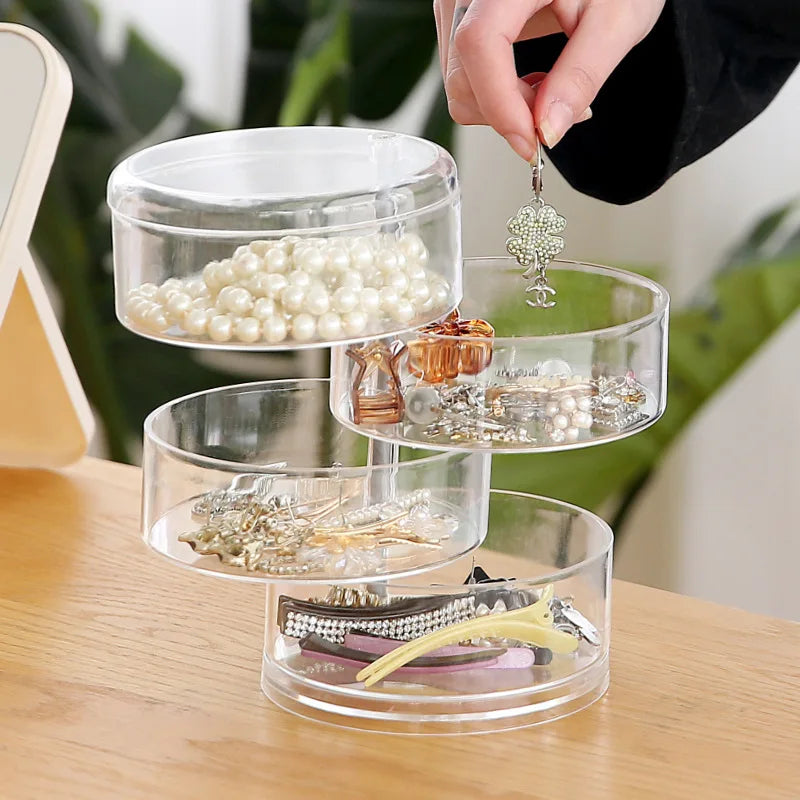 BowLift | Jewelry Storage 360° Rotatable | Dustproof & Water-resistant | 5-Layer Cosmetic Box | GlossTurn Transparent