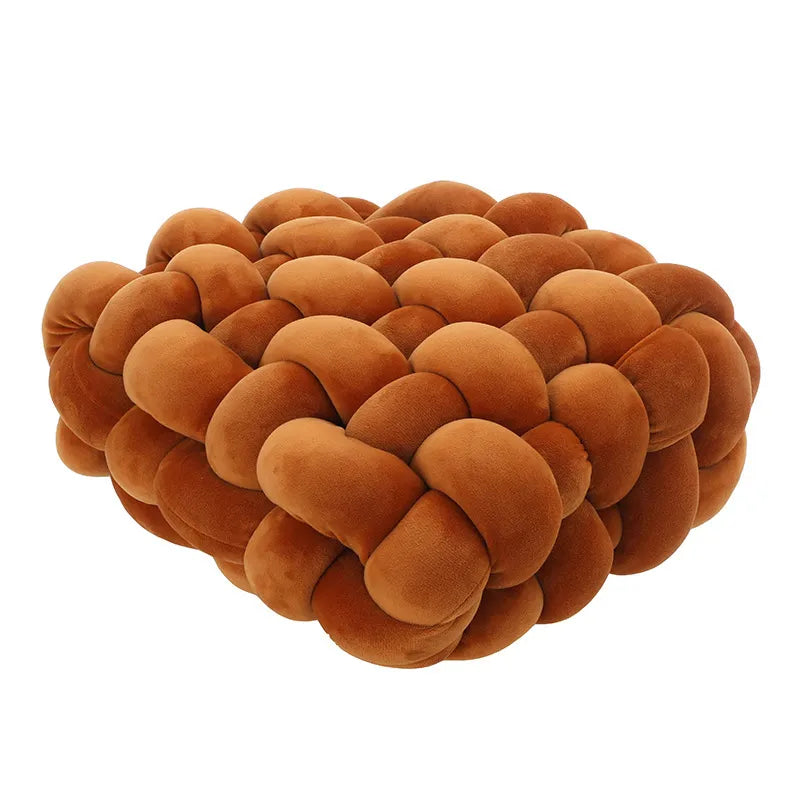 Skanto | Living Room Soft Plush Knot Pillow Sofa Cushion Solid Color Square Handmade Home Throw Pillow Square Woven Seat Cushion Pillow