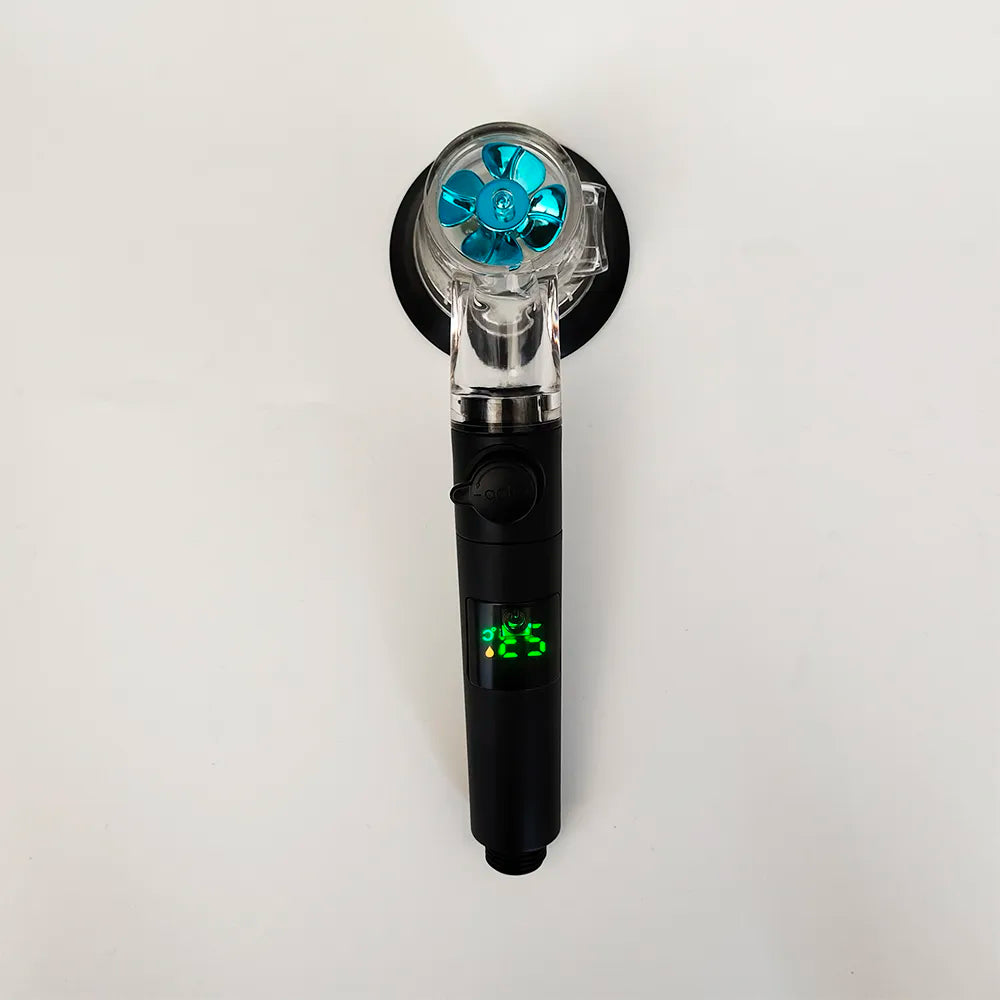 Skanto | High-Pressure Turbo Fan Shower Head with Temperature Indicator and Water-Saving Stop Button - Handheld Bathroom Shower Head