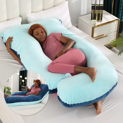 J-shaped pregnancy pillow for side sleeping and breastfeeding