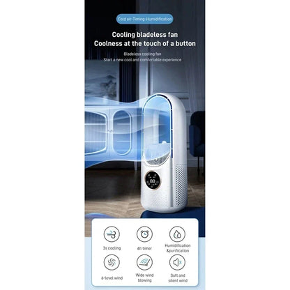 Portable USB Bladeless Air Cooler – Quiet 6-Speed Electric Fan with Timer & Humidifier | Skanto