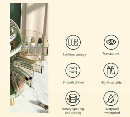 Luxury Transparent Makeup Organizer with Rotating Doors and Drawers | Kalsten