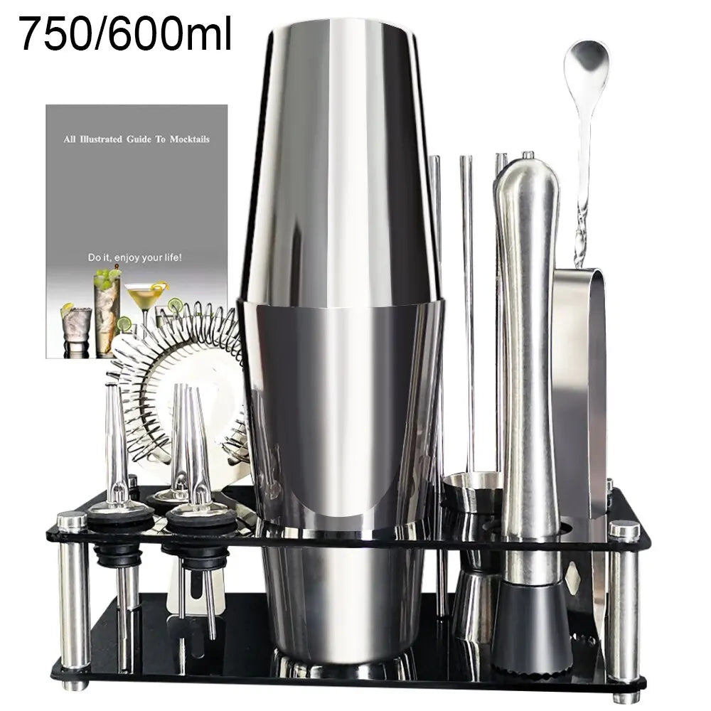 Skanto | 13-22 pcs Boston Cocktail Shaker Set - 750ml & 600ml Bar Tools, Wine Mixer Set with Holder - Professional Bartender Tool Kit