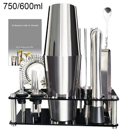 Skanto | 13-22 pcs Boston Cocktail Shaker Set - 750ml & 600ml Bar Tools, Wine Mixer Set with Holder - Professional Bartender Tool Kit
