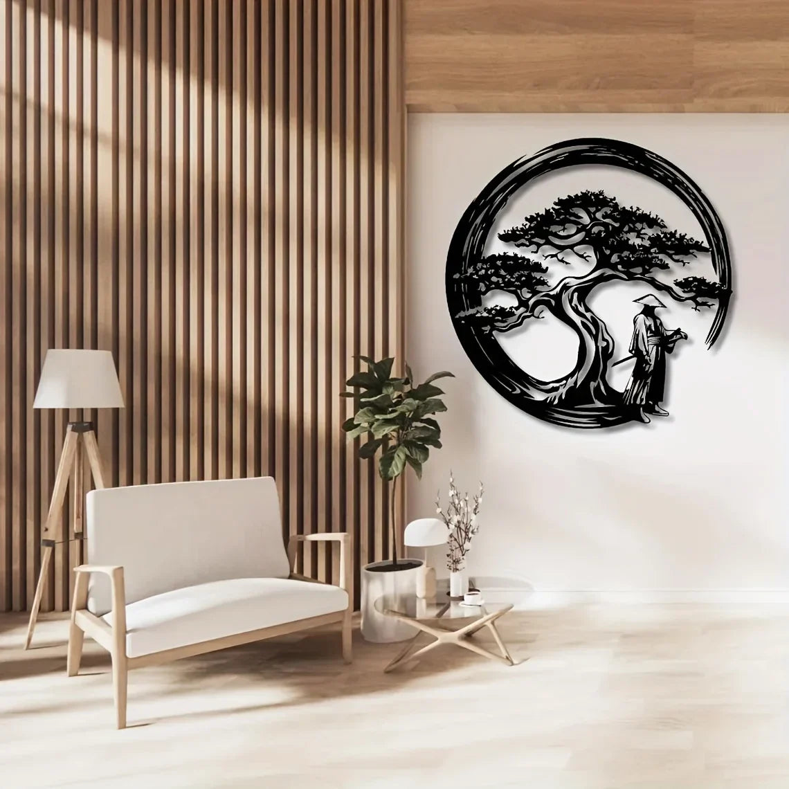 BowLift | ZENORA Metal Wall Decor Bonsai | Japanese Design with Torii & Enso | 40 × 40 cm