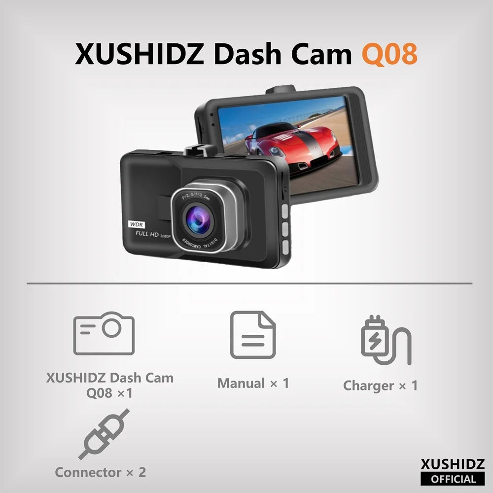 Skanto | Q08 1080P Dash Cam with G-Sensor - 170° Wide Angle Lens & Super Night Vision
