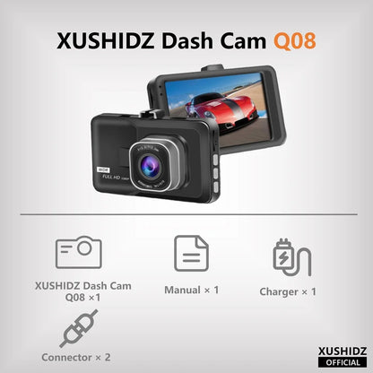 Skanto | Q08 1080P Dash Cam with G-Sensor - 170° Wide Angle Lens & Super Night Vision
