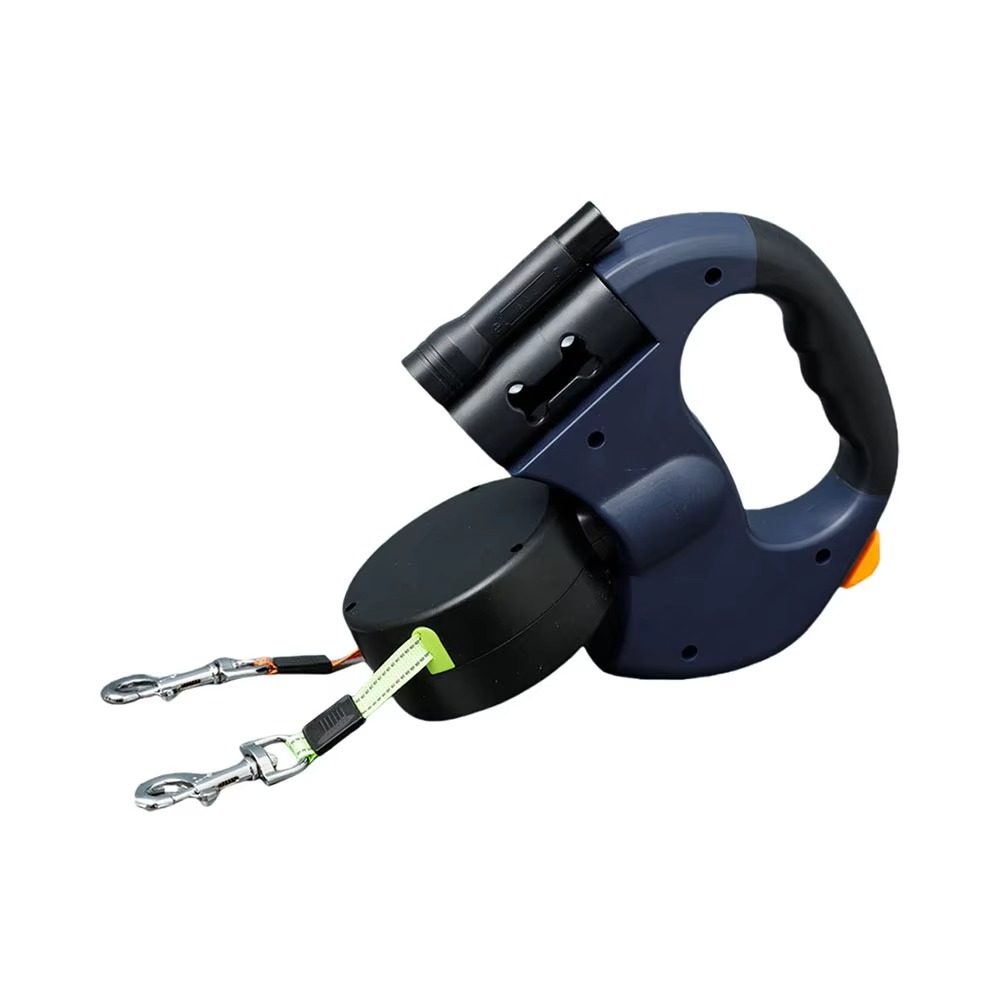 Skanto | Foldable Double Dog Leash with 360° Swivel and LED Safety Light for Walking Two Dogs